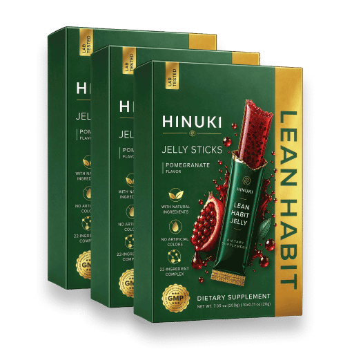 Bandel 3 pek Hinuki — tiga kotak stik jeli Lean Habit hijau