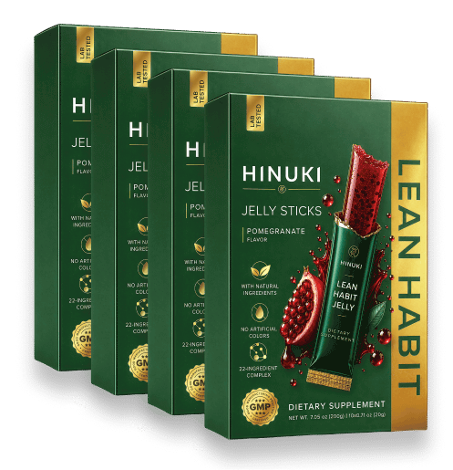 Bandel 4 pek Hinuki — empat kotak stik jeli Lean Habit hijau, paling popular